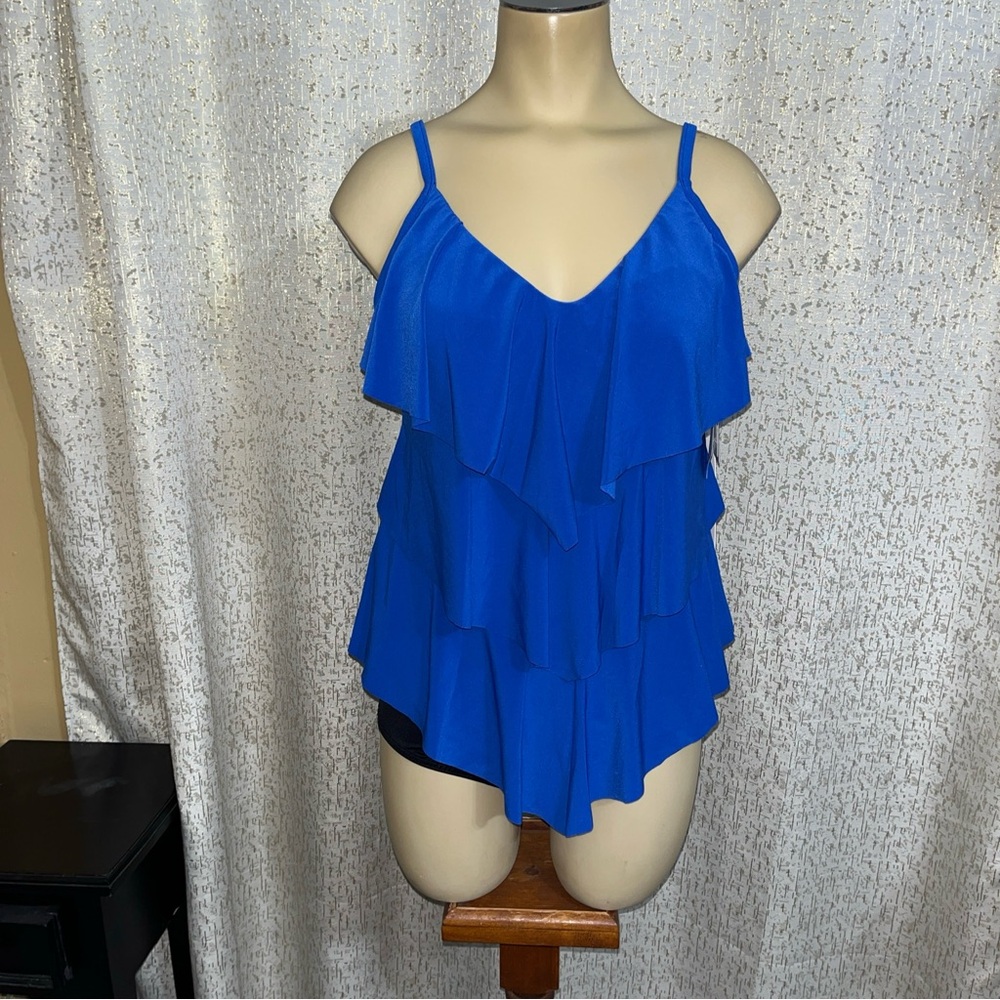 Magicsuit Magic 'Rita' Two Piece Ruffled Tankini Top Black Bottom, NWT,  Size 8